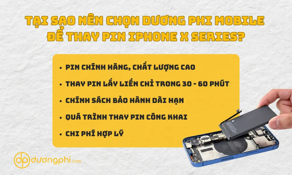 THAY PIN IPHONE X SERIES TẠI DƯƠNG PHI MOBILE CẦN THƠ, VĨNH LONG 