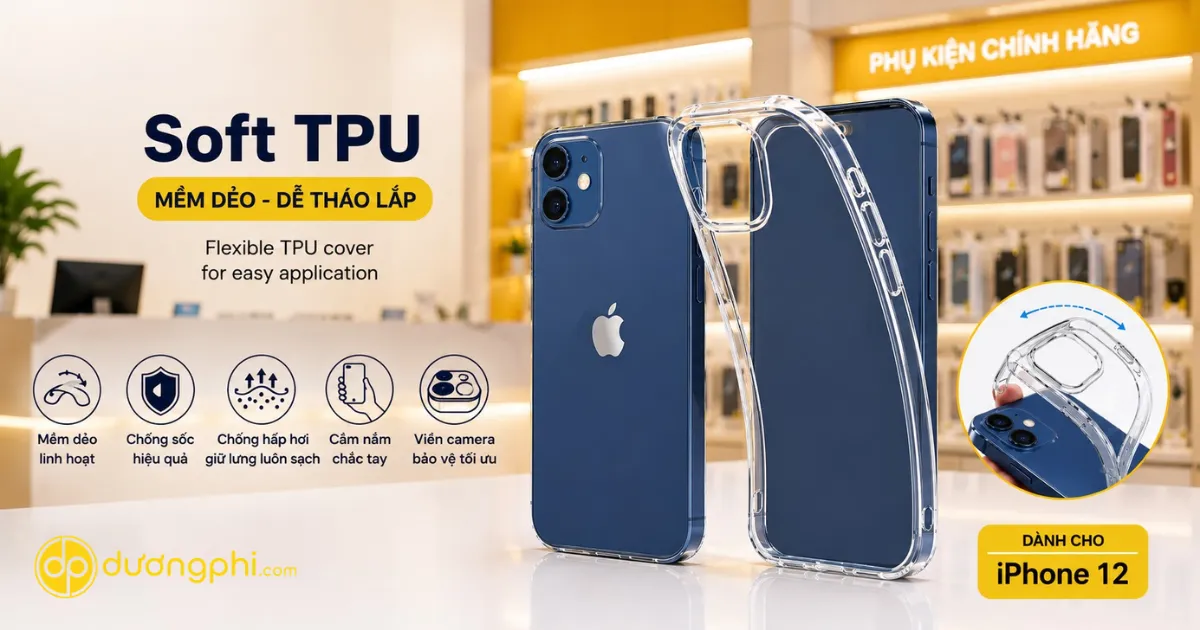 Ốp Lưng Tpu Trong Suốt Iphone 12 Mềm Dẻo, Chống Sốc Hiệu Quả, Bảo Vệ Camera Và Hạn Chế Trầy Xước Trong Quá Trình Sử Dụng.
