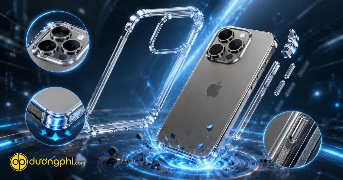 Ốp Lưng Iphone 15 Pro Với Góc Đệm Khí Chống Sốc, Viền Camera Nâng Cao Và Nút Bấm Chính Xác.