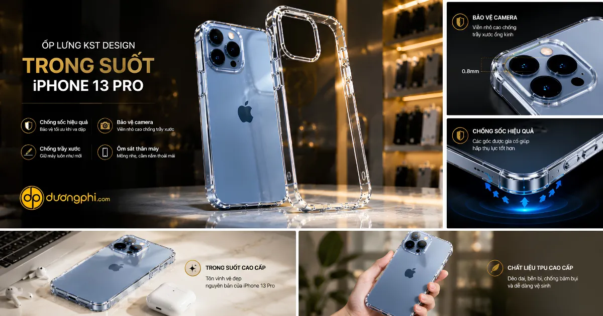 Ốp Lưng Iphone 13 Pro Trong Suốt 1 Ốp Lưng Kst Design Trong Suốt Iphone 13 Pro Chống Sốc Hiệu Quả, Bảo Vệ Camera, Chống Trầy Xước Và Giữ Nguyên Vẻ Đẹp Nguyên Bản Của Thiết Bị.