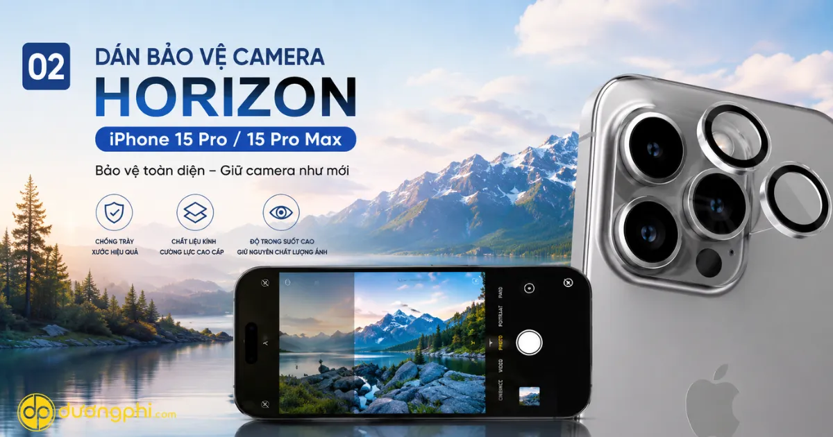 Dán Bảo Vệ Camera Horizon Iphone 15 Pro/15 Pro Max Giúp Bảo Vệ Cụm Camera Khỏi Trầy Xước, Bụi Bẩn Và Các Tác Động Trong Quá Trình Sử Dụng Hằng Ngày.