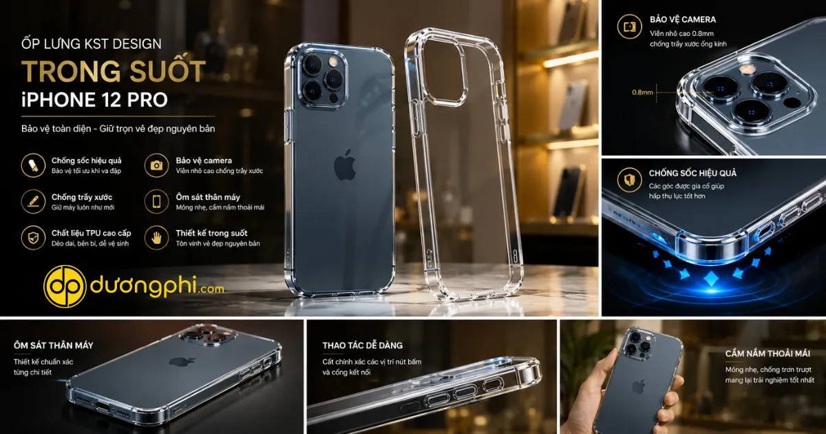 Ốp Lưng Iphone 12 Pro Trong Suốt  Chống Sốc, Chống Trầy Xước, Bảo Vệ Camera Và Giữ Nguyên Vẻ Đẹp Nguyên Bản.