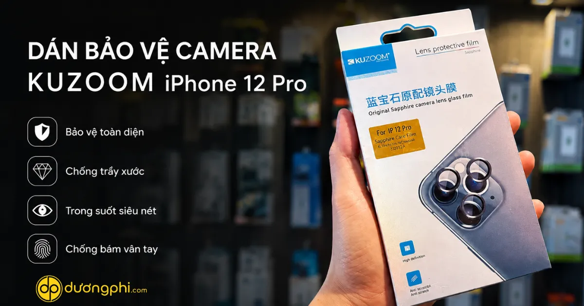 Miếng Dán Bảo Vệ Camera Kuzoom Dành Cho Iphone 12 Pro, Thiết Kế Vừa Vặn Với Cụm Camera, Giúp Chống Trầy Xước Hiệu Quả Và Duy Trì Chất Lượng Hình Ảnh Sắc Nét.