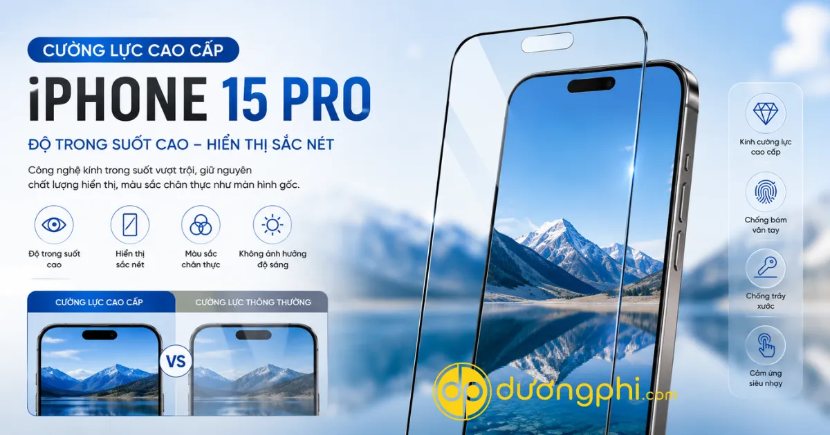 Cường Lực Cao Cấp Iphone 15 Pro 2 Kính Cường Lực Iphone 15 Pro Trong Suốt Cao Hiển Thị Sắc Nét Như Màn Hình Gốc