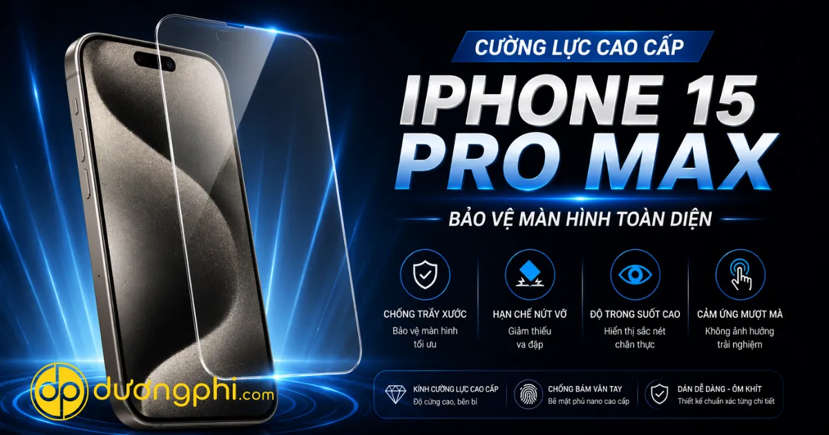 Kính Cường Lực Cao Cấp Cho Iphone 15 Pro Max Chống Trầy Xước Hiệu Quả