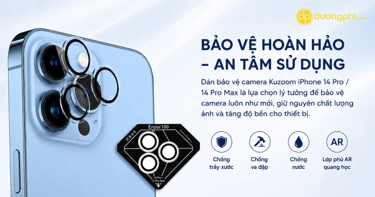 Dán Bảo Vệ Camera Kuzoom Iphone 14 Pro/14 Pro Max Giúp Bảo Vệ Cụm Camera Khỏi Trầy Xước, Bám Bụi Và Hạn Chế Nứt Vỡ Khi Xảy Ra Va Đập Trong Quá Trình Sử Dụng Hằng Ngày.