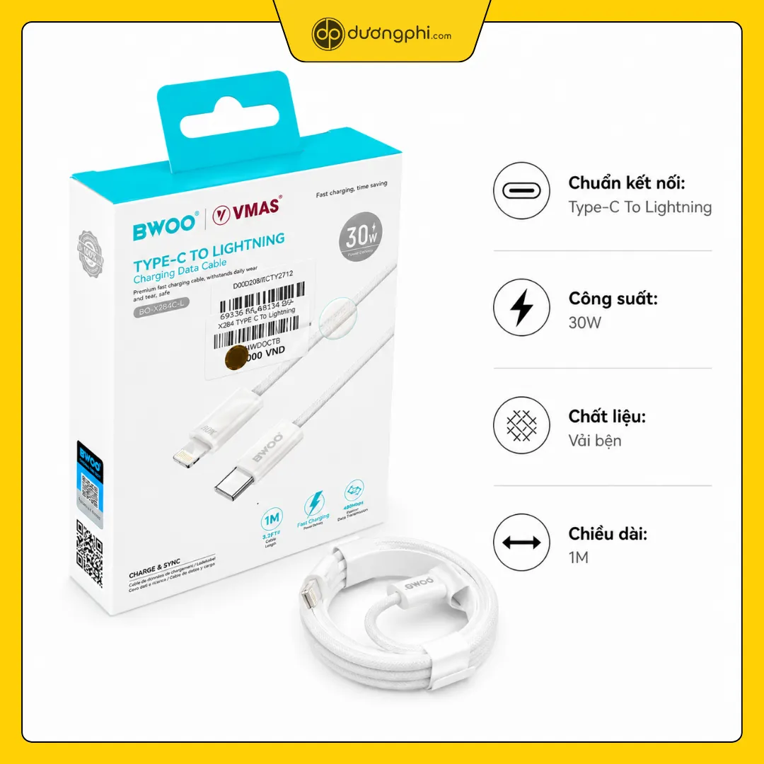 Cáp Sạc BWOO Type-C to Lightning 30W cap sac bwoo type c lightning 30w