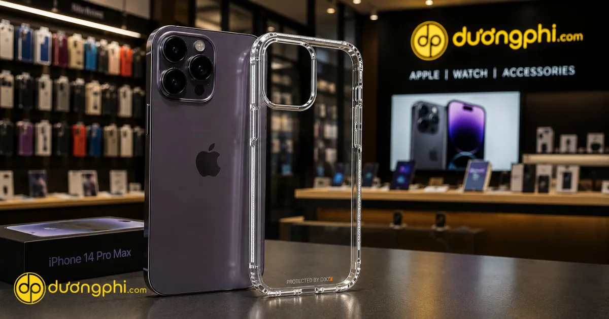 Hình ảnh ốp lưng iPhone trong suốt chống sốc giúp bảo vệ điện thoại khỏi va đập và trầy xước tại Phụ kiện Dương Phi.
