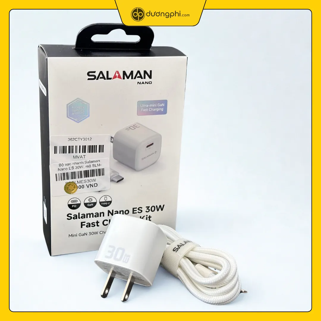 ủ sạc và cáp sạc Salaman Nano ES 30W màu trắng