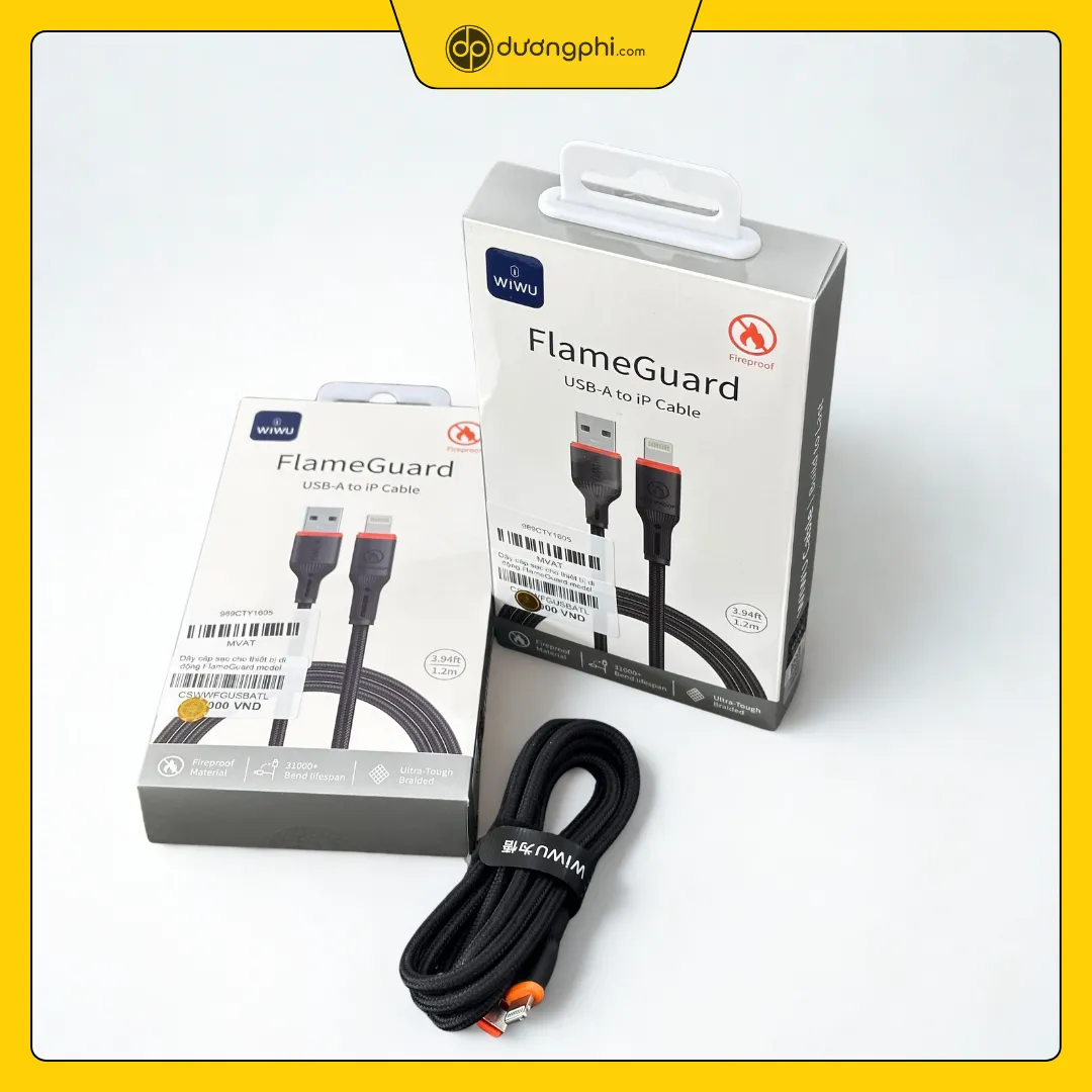 hộp đựng cáp sạc nhanh wiwu flameguard usb-a to lightning mặt trước và mặt sau hộp đựng cáp sạc wiwu flameguard usb-a to lightning