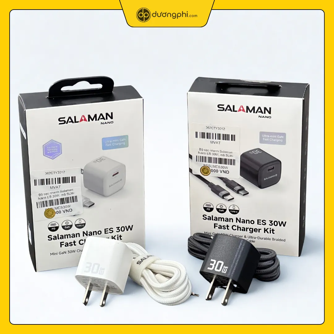 hai bộ sạc salaman 30w trắng và đen
