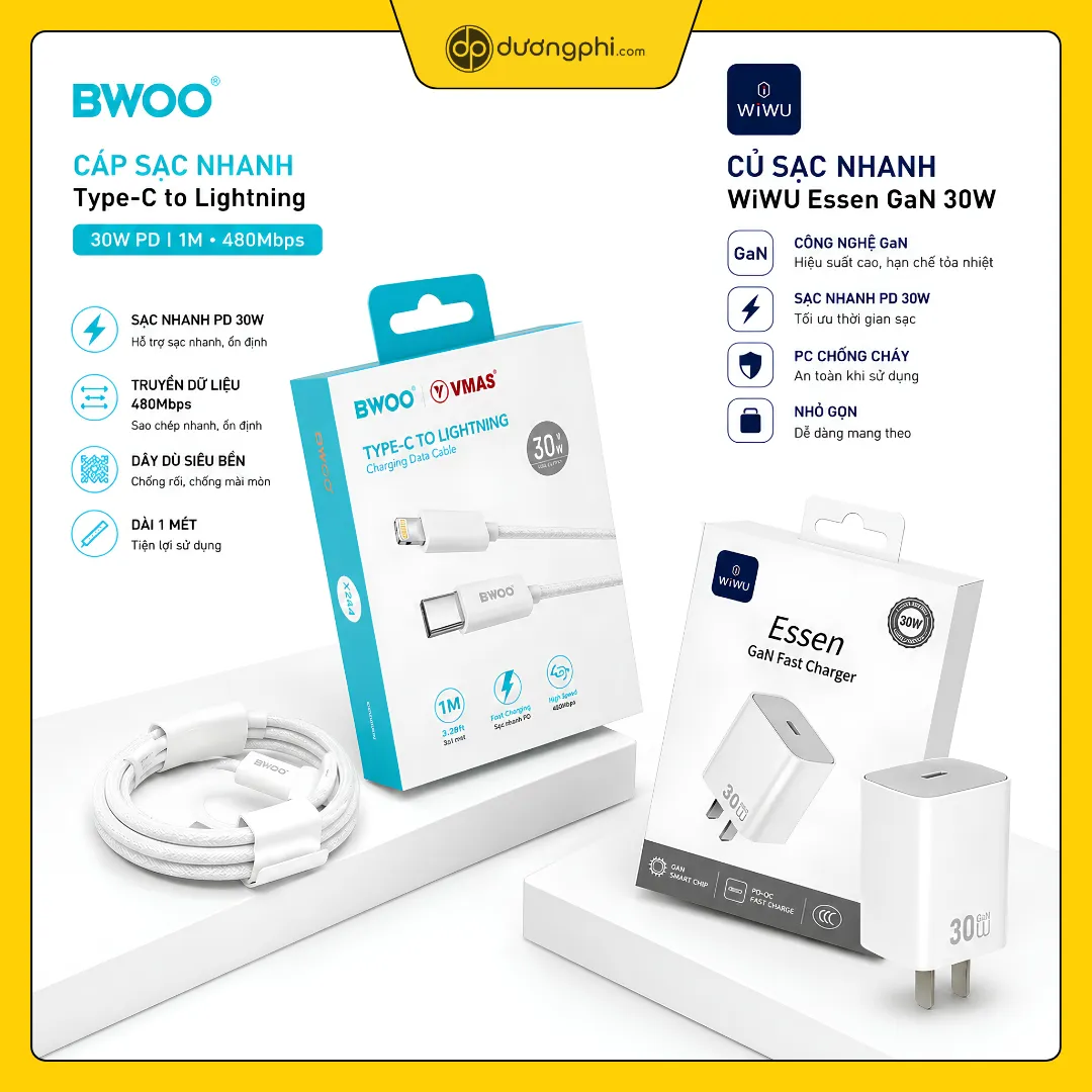 cap bwoo 30w va cu sac wiwu essen 30w
